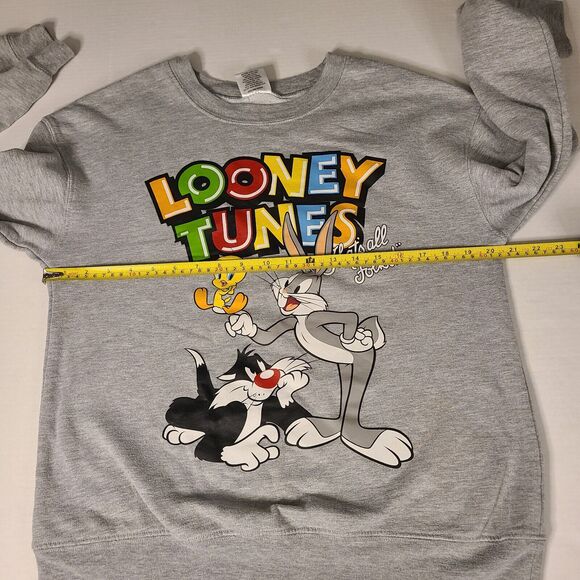 Looney Tunes Graphic Sweatshirt Juniors Large 11-13 Gray Crewneck Casual FLAWS - Picture 5 of 10